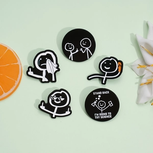 5er-Set lustiger Emaille-Pins mit Strichmännchen-Motiven zu Humor und Wissenschaftsthemen