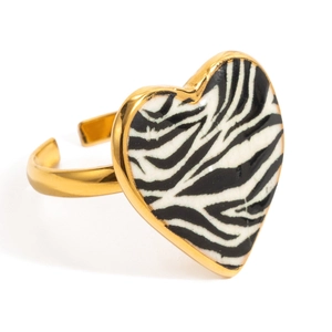 Adjustable golden heart ring with zebra print pattern for a luxury minimalist look