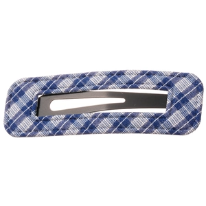Blue and white plaid fabric rectangular BB hair clip with elegant stitch details