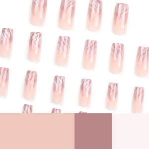 French gradient press-on nails with long square shape and shimmering marble texture