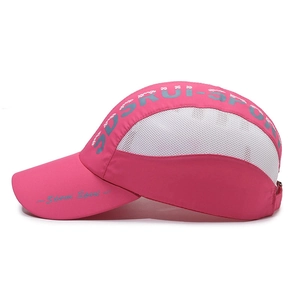 Breathable rose pink quick-dry baseball cap with white mesh panels and adjustable back buckle