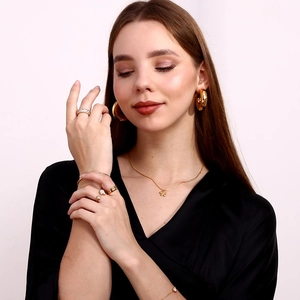 18K gold plated stainless steel jewelry set with asymmetrical star and teardrop zircon