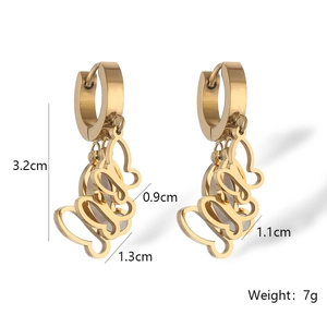 Detailed size measurement view of gold butterfly drop earrings with dimensions and weight