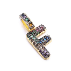 Letter F pendant with colorful zircons in a gold plated metal setting for jewelry DIY