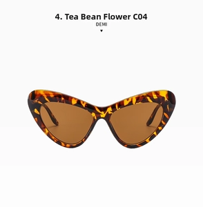 Detail view of tortoiseshell cat-eye sunglasses with brown lenses and C04 demi frame