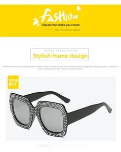 Detail of vintage square sunglasses featuring crystal rhinestones and spring hinge design