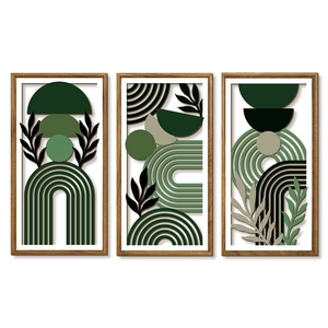 Lot de 3 décorations murales bohèmes en bois avec motifs géométriques et feuilles