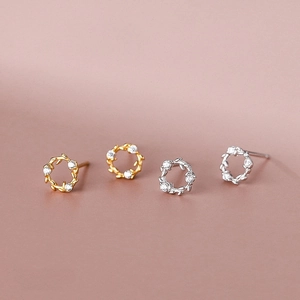 Wreath Stud Earrings With 925 Sterling Silver Earring Post Zircon Leaf Branch Elegant Retro Jewelry For Women