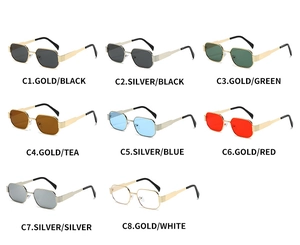 Multiple color options for retro polygon metal sunglasses with diverse lens variations