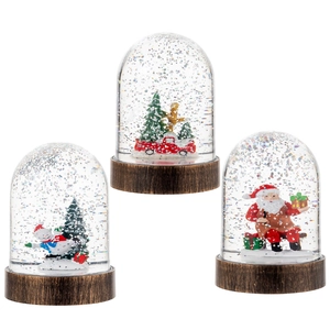 Christmas snowman and Santa globe lanterns with vintage wood grain base set