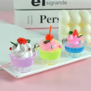Mini Simulation Sundae Cup Pendants Plastic Resin Fruit Cream Dessert Hanging Ornaments For Bags Keychains Colorful