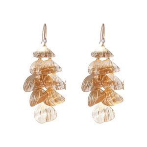 Elegant gold filigree petal tassel earrings with sparkling gemstones on white background