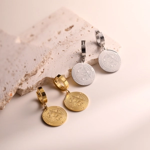 Vintage stainless steel Evil Eye round drop earrings in gold and silver finish on stones