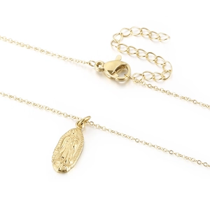 Gold stainless steel necklace with Virgin Mary relief pendant on minimalist link chain