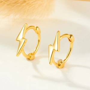Minimalist S925 sterling silver lightning bolt hoop earrings in gold finish with S925 hallmark