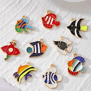 Set of 9 colorful enamel tropical fish charms for DIY jewelry and keychain accessories