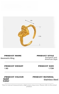 Detail showing irregular molten texture and gold plating on stainless steel heart ring