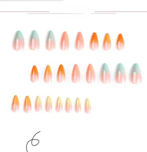Detail view of 24pcs multi-color gradient almond shaped press-on nails set