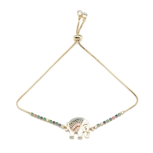 Elephant Pendant Bracelet Copper Zirconia Enamel Adjustable Braided Rope Jewelry For Women