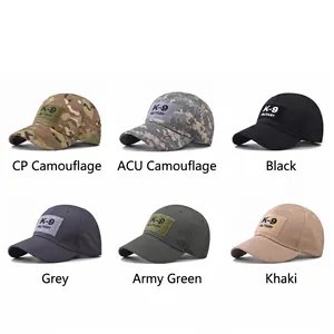 Tactical K-9 military baseball caps available in camouflage and solid outdoor colors