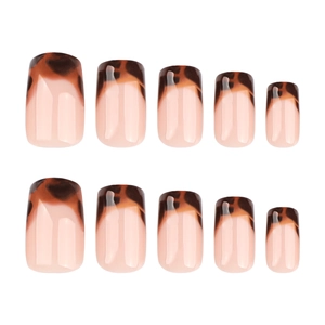 French tortoiseshell press-on nails in square shape with leopard print design