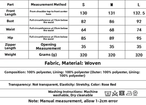Size chart showing dress length and measurements for mesh bodycon floral dress