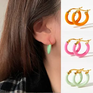 Orecchini A Cerchio In Smalto Di Acciaio Inossidabile Macaron Gioielli Di Moda Colorati Per Donne Ragazze