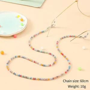 60cm colorful crystal beaded glasses chain with gold lobster clasps and silicone loops