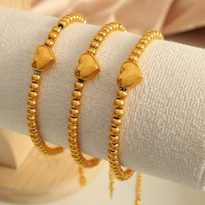 Bracelet Minimaliste En Acier Inoxydable Plaque Or Avec Pendentif Coeur Bijoux De Mode Réglables Pour Femmes