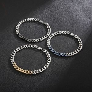 Three-tone minimalist stainless steel Cuban chain bracelets in mixed color combinations