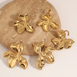 Premium 18K gold plated stainless steel large flower earrings and ring jewelry set