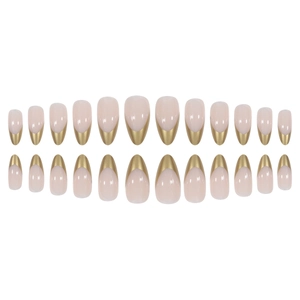 24pcs almond shape nude pink press-on nails with elegant gold French tips design