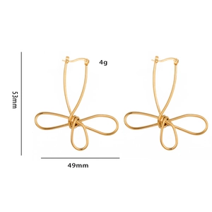 Golden irregular floral line earrings measuring 53mm by 49mm with a polished metallic finish