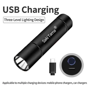 Mini portable LED flashlight with USB charging, 3 lighting modes and Type-C cable