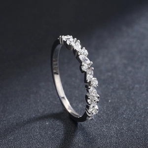 Elegant s925 silver ring featuring marquise and round cut zircon stones in a row