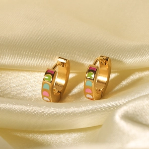 French vintage 18K gold plated stainless steel hoops with colorful enamel drips