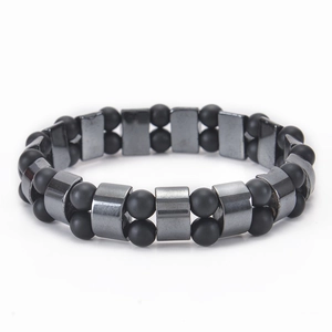 Natural Stone Beaded Bracelet Double Layer Matte Frosted Stone Tiger Eye Hematite Elastic Rope Unisex Fashion