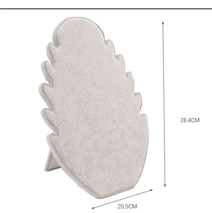 Gray velvet leaf-shaped jewelry display board for necklaces with 28.4cm folding stand