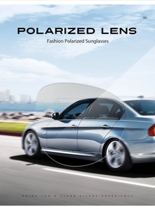 Polarized lens effect showing glare reduction on a seaside road for sports sunglasses