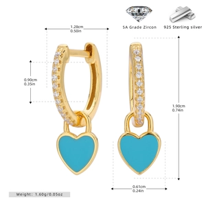 Detailed view of 925 silver heart hoop earrings with blue enamel and 5A cubic zirconia