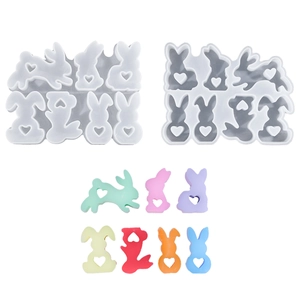 Moule silicone lapin de Pâques à 7 cavités avec cœur pour résine, plâtre et bougies