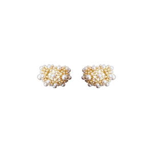 French vintage gold plated pearl hoop earrings with hollow heart design for women