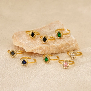 Vintage 18K Gold Plated Stainless Steel Zircon Ring For Women Adjustable Open Geometric Heart Teardrop Jewelry Ins Style