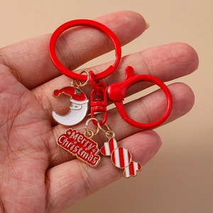 Christmas Santa Moon keychain with candy charm and Merry Christmas plate on red clip