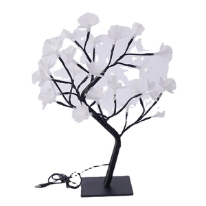 White birch style optical fiber tree lamp with LED petals and USB power for home decor
