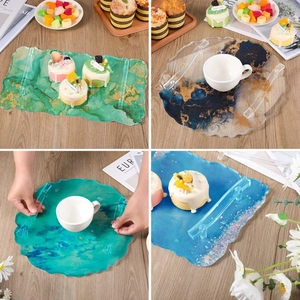 Irregular wave resin tray set with gold handles for afternoon tea and home decoration