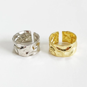Irregular hammered 925 sterling silver open rings in gold and silver finish