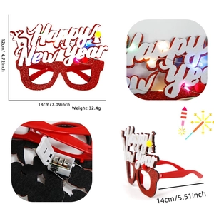 LED Happy New Year glasses in red felt featuring colorful glowing lights and party decor