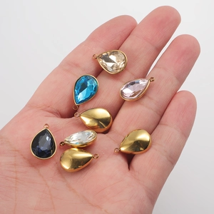 Water-drop shaped birthstone pendants in gold finish with various colored gems for DIY jewelry