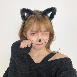 Serre-tête oreilles de chat noir en peluche douce pour femme au style mignon et ludique